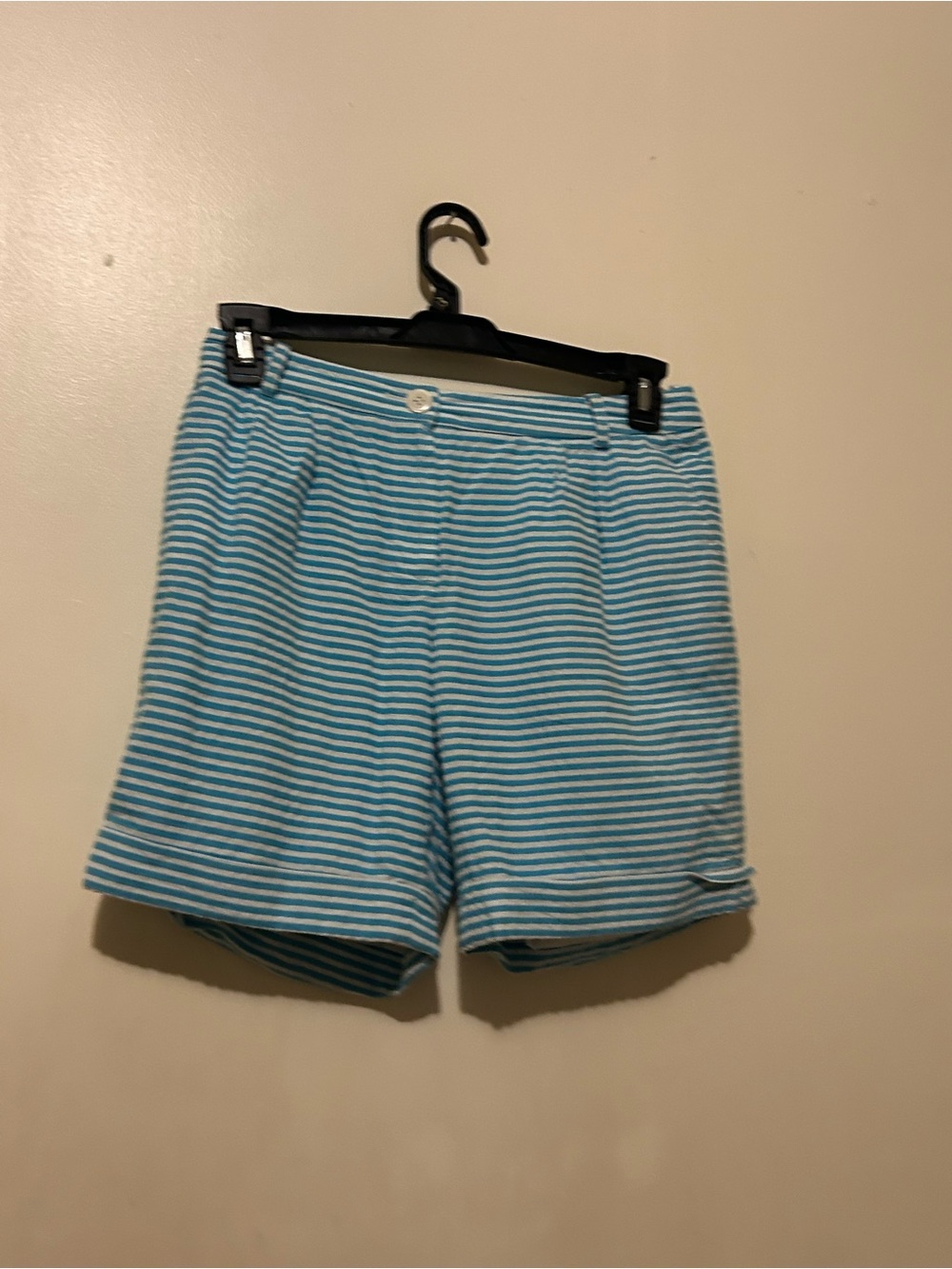 Brooks Brothers Women’s Turquoise and White Seersucker Lined Shorts Sz 4 Cuffed